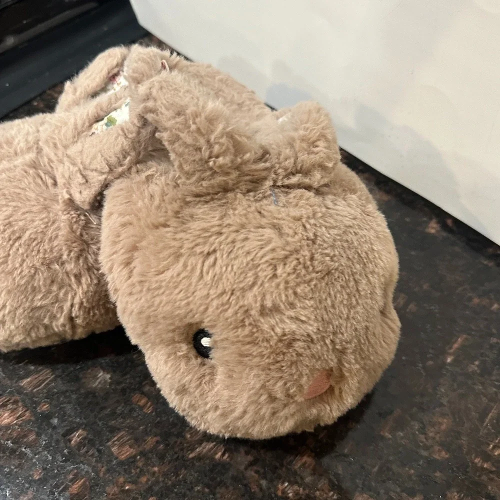Wonder Nation Bunny Rabbit Plush Slippers Kids Size 13-1 Beige Brown Fuzzy Fun
